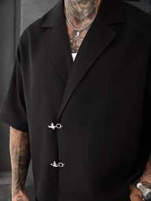 Manfinity Homme Men's Plus Size Solid Color Casual Daily Wear Shirt - Black - View 3