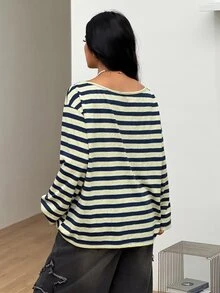 SHEIN CURVE+ 女款大尺碼 22W 秋季/冬季條紋寬鬆大尺碼 T 恤 - 彩色 - 查看 2