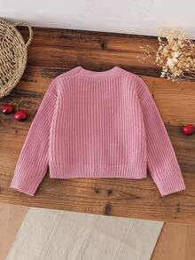 SHEIN 女童櫻桃圖案長袖單排扣休閒針織開襟衫 - 紅色 - 查看 2