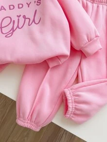 SHEIN 女嬰針織秋冬字母圖案長袖衛衣與鬆緊腰長褲2件套 - 淺粉色 - 查看 4