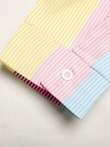 SHEIN Tween女孩彩色條紋Logo印花學院風寬鬆長袖上衣與寬腿褲2件套返校休閒套裝 - 粉色 - 查看 10