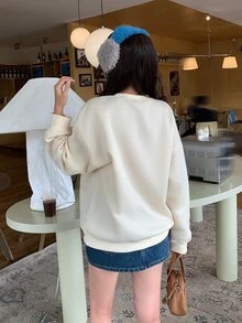 DAZY Women's Round Neck Cartoon Dog Headscarf Korean Style Spring Summer Short Sleeve T-Shirt Fall - Grey - View 2