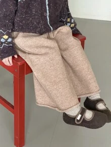 Dazy Kids Young Girl) Autumn/Winter Sweater Pants Wide Leg Thick Basic Young Girl Pants - Apricot - View 7