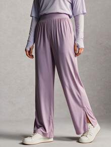 Activina Women's Solid Color Pleated Casual Versatile Daily Travel Sports Long Pants - Mauve Purple - View 1