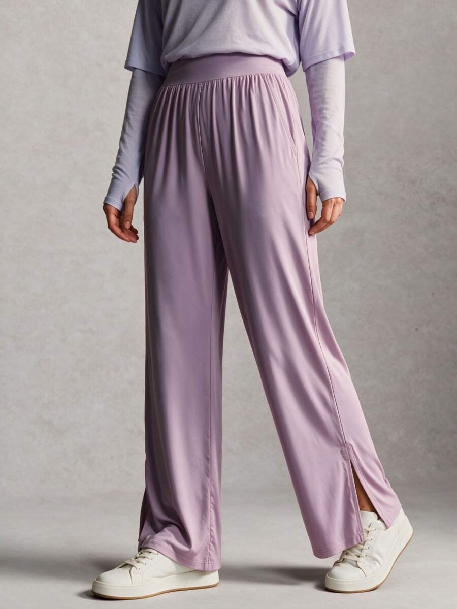 Activina Women's Solid Color Pleated Casual Versatile Daily Travel Sports Long Pants - Mauve Purple - View 1