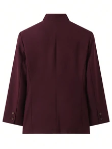 Lavishia Women's Elegant Asymmetric Burgundy Red New Style Summer/ Commuter Fashion High Neck Button Decor Blazer,Casual Blazer Outfits Office Business - Red Violet - View 7