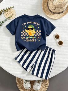 Baby Boy Casual Simple T-Shirt Set Suitable For Summer With Cartoon Pattern - Multicolor - View 2