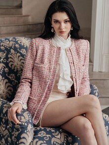 Anewsta Women's Faux Pearl Decor Fashion Versatile Long Sleeve Jacket - Pink - View 1