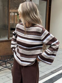 SHEIN Frenchy Autumn/Winter Casual Color-Block Striped Sweater - Apricot - View 1