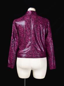 Sunspun Plus Size Women's Autumn/Winter Long Sleeve PU Snake Print Jacket, Motorcycle Style - Multicolor - View 7