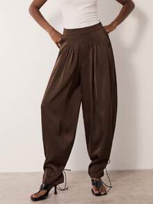 MERLEAU Women's Modern Satin Brown Balloon Pants - Brown - View 1