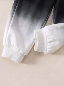 2pcs Boys Fall Style Black White Color Block Gradient PARIS Letter Print Long Sleeve Sweatshirt & Pants Set Casual Fashion Autumn Winter - Blue - View 3