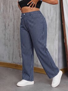 SHEIN CURVE+ Cowgirl Outfit Plus Size Women's Blue Non-Stretch Straight Leg Jeans - Medium Wash - View 4