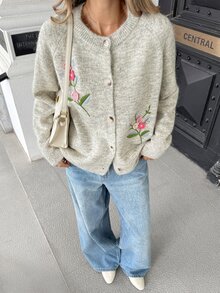 Pariaura Autumn/Winter New Floral Embroidered 3D Flower Design Long Sleeve Cardigan Sweater - Multicolor - View 5