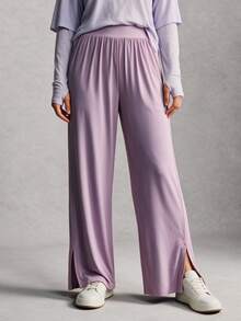 Activina Women's Solid Color Pleated Casual Versatile Daily Travel Sports Long Pants - Mauve Purple - View 2