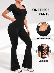 Slayform Slayform Women's Casual Versatile Square Neck Sports Jumpsuit - Black - View 4