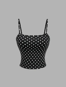 Sweetra Women's Solid Color Cross Wrap Tie Top & Polka Dot Print Camisole 2pcs Set - Multicolor - View 8