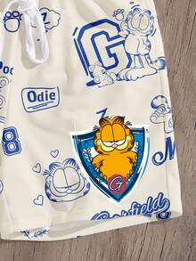 GARFIELD | SHEIN Manfinity Joysei Men's Plus Size Letter Cartoon Print Drawstring Waist Casual Shorts - Apricot - View 3