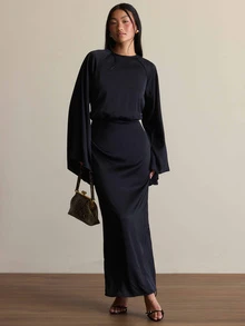COSMINA Women's Black Dress, Asymmetrical Sleeves, Suitable For Party And Gathering Occasions - Black - View 4