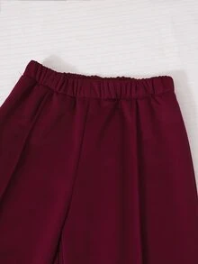SHEIN 女童休閒 80 年代風格 2 件套，字母印花立領運動衫與短褲，適合秋季、校園、日常穿著、運動、上學，酒紅色 - 彩色 - 查看 6