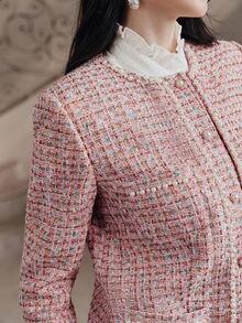 Anewsta Women's Faux Pearl Decor Fashion Versatile Long Sleeve Jacket - Pink - View 2