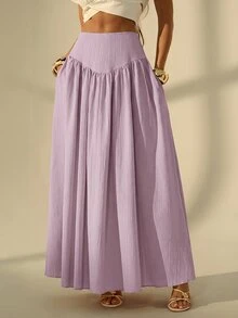 SHEIN Tall Women's Solid Color Casual Versatile Daily Wear Skirt - Mauve Purple - View 6