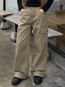 Dazy Kids Tween Girl) Regular Casual Cargo Pants Straight Leg Autumn/Winter Army Green Denim - Army Green - View 7