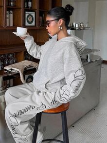 Muchica 淺灰色針織女款連帽刺繡運動衫 - 淺灰色 - 查看 6