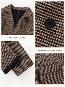 Auvina Plus Size Women's Plaid Casual Commute Travel Long Sleeve Blazer Suit Set - Multicolor - View 5