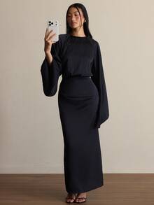 COSMINA Women's Black Dress, Asymmetrical Sleeves, Suitable For Party And Gathering Occasions - Black - View 1