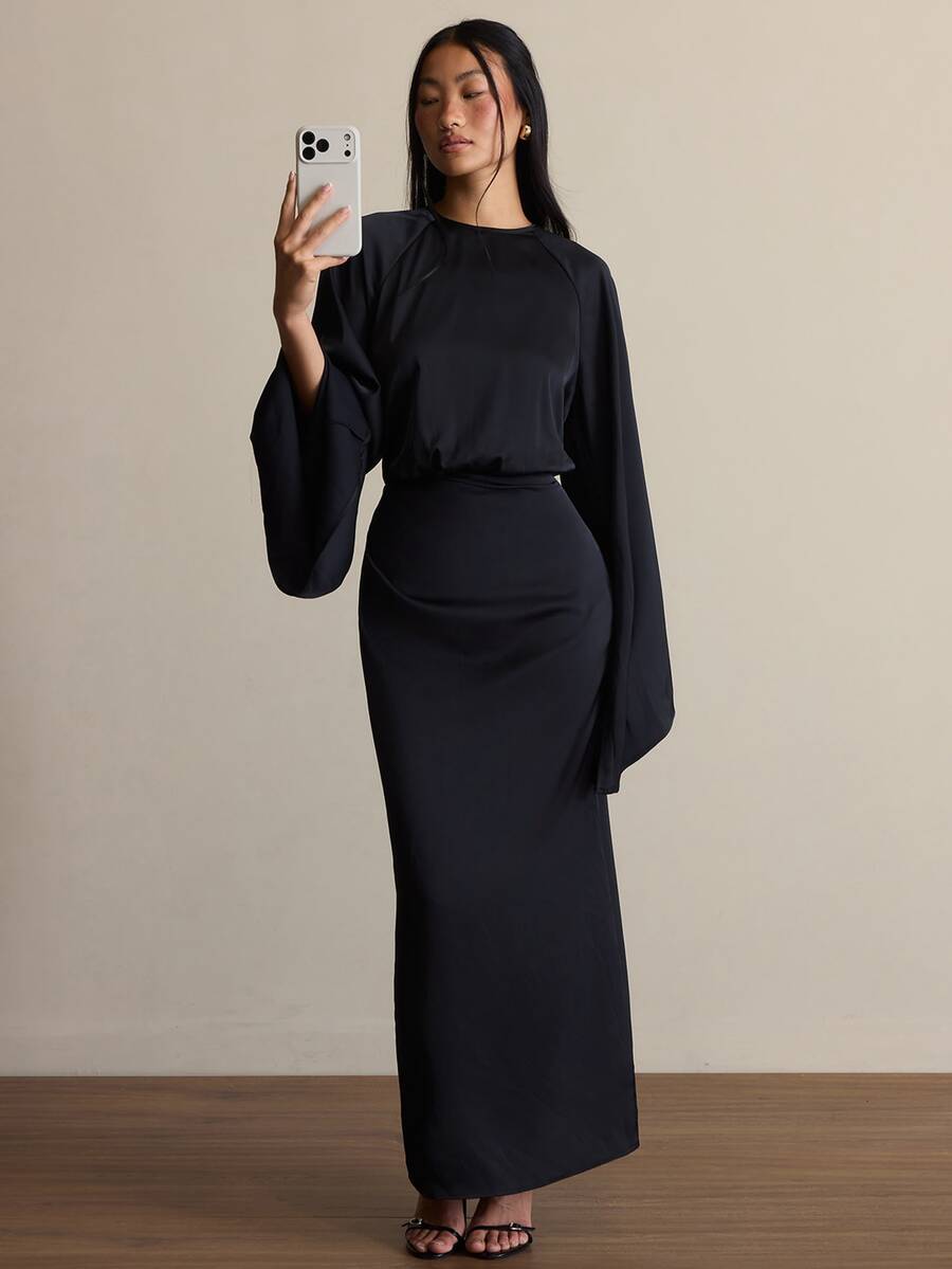 COSMINA Women's Black Dress, Asymmetrical Sleeves, Suitable For Party And Gathering Occasions - Black - View 1