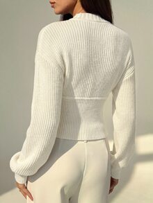 Aloruh 女款秋冬新款復古高領收腰蝙蝠袖長袖加厚針織套頭毛衣，青春感打底衫 - 杏色 - 查看 2