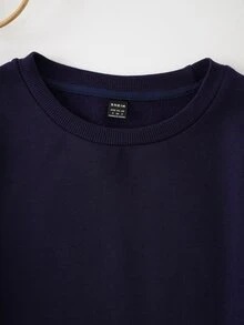 SHEIN LUNE 女款素色刺繡蝴蝶結圖案圓領長袖寬鬆套頭運動衫，基礎款秋冬款 - 藏蓝色 - 查看 6