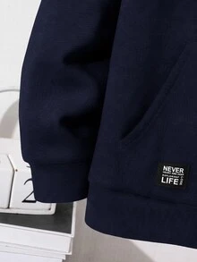 SHEIN 青少年男孩極簡街頭風秋冬休閒日常穿著校園拉鍊連帽衛衣 - 藏蓝色 - 查看 6