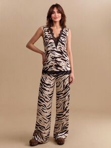 CielaLinda Women's Leopard Print Lace-Trim Sleeveless Top & Wide-Leg Pants Two Pieces Set - Multicolor - View 1