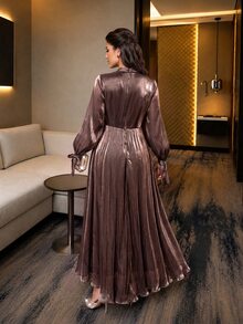 SHEIN Lady CURVE Plus Size Elegant Party Waist-Cinching Dress - Brown - View 2