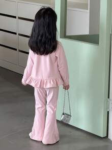 DAZY Young Girl Letter Print Ruffle Hem T-Shirt And Flare Pants Casual Set - Baby Blue - View 2