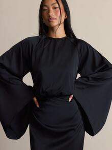 COSMINA Women's Black Dress, Asymmetrical Sleeves, Suitable For Party And Gathering Occasions - Black - View 5