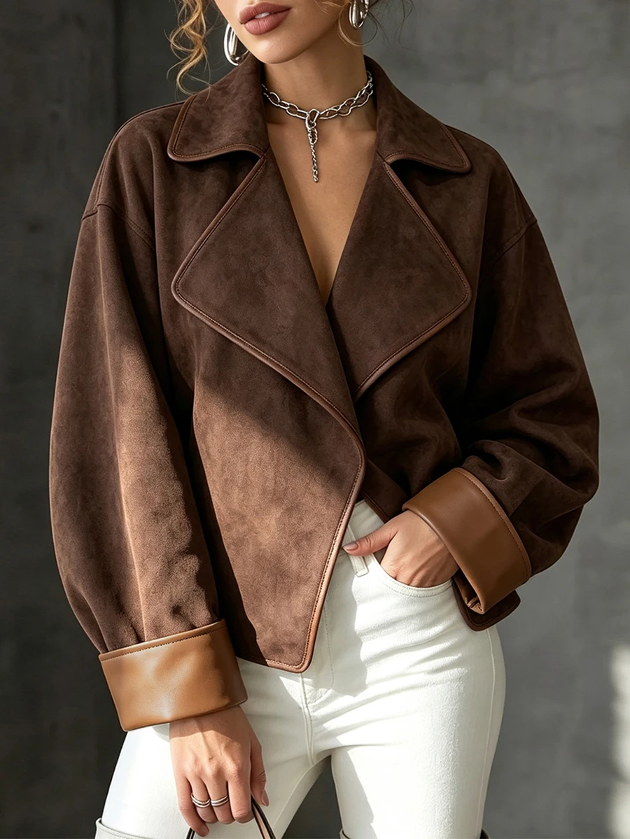 SHEIN Women's Fashion Elegant Commuter Warm Suede Coat For Autumn And Winter - Brown - View 1