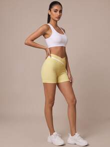 SHEIN BAE Women's Colorblock Casual Daily Outing Sports Shorts - Yellow - View 6