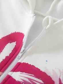 SHEIN Sparklyn 秋冬女童連帽拉鍊外套，街頭風混搭，防寒針織面料，微鬆版型預留成長空間，適合校園與街頭穿搭，瞬間變身活力女孩 - 彩色 - 查看 6