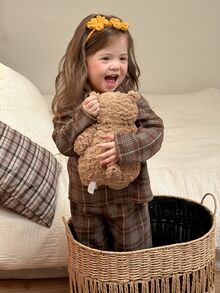 Dazy Kids Infant (Girl) Plaid Collar Long Sleeve Shirt And Long Pants 2 Pieces Set Loungewear Fall - Coffee Brown - View 1