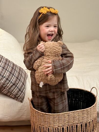 Dazy Kids Infant (Girl) Plaid Collar Long Sleeve Shirt And Long Pants 2 Pieces Set Loungewear