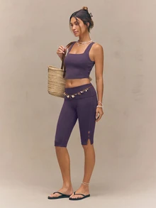 GLOWMODE FeatherFit™ Active Ambition Buttery-Soft Square Neck Twisted Open Back Removable Cups Crop Active Tank Top Low Impact Yoga Pilates Studio Daily Wear - Purple - View 7