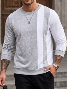 Manfinity CasualCool Fashion Colorblock Men's Pullover Sweatshirt - Light Grey - View 4