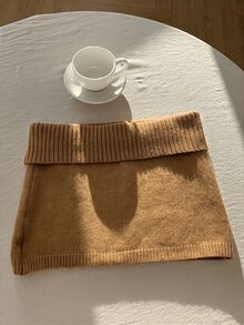 Comfortcana 女款純色針織羅紋休閒百搭毛衣裙，韓式風格，秋冬款 - 卡其色 - 查看 2