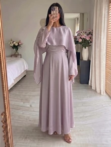 Yasmyna Women's Long Slim Fit Comfortable Design Fashion Elegant Dress - Dusty Pink - View 4