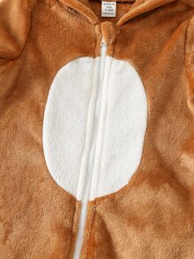 SHEIN 嬰兒男童女童拼色鹿紋保暖內裡加厚連帽長袖連身褲，適合秋冬聖誕節 - 彩色 - 查看 5