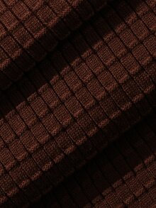 DAZY Setelan Kasual 2 Potong Wanita: Cardigan Rajut Lengan Panjang Model Bahu Longgar dan Celana Rajut Satu Kancing, Warna Polos - Coklat - View 6