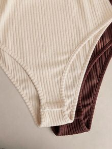 SHEIN Franclia Fall/ Bodysuit Innerwear Casual Everyday Comfortable Fabric Basic Round Neck Long Sleeve Chocolate Brown Beige Social Formal Festival Outfits House - Multicolor - View 5